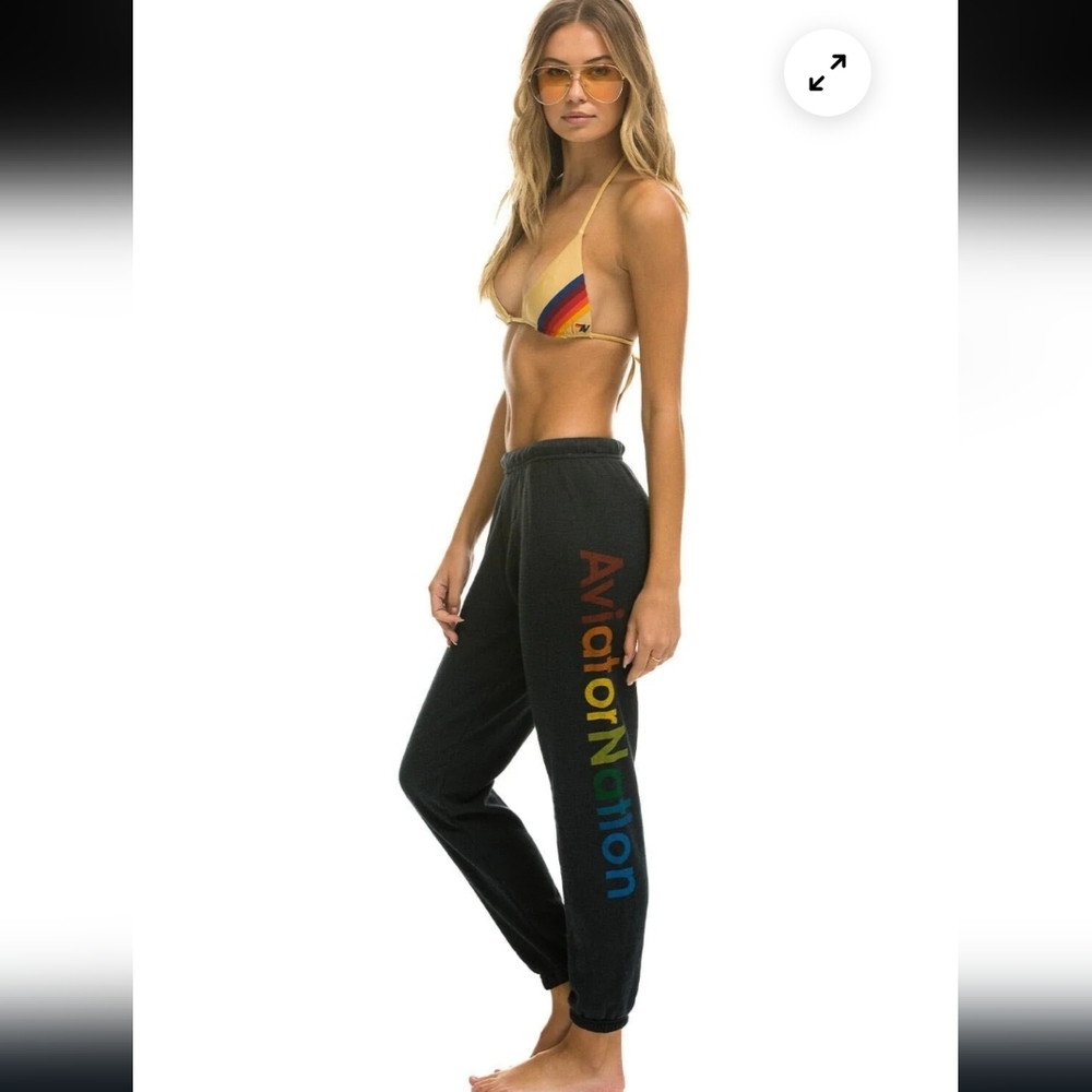Aviator Nation Black Rainbow Logo Track Pants